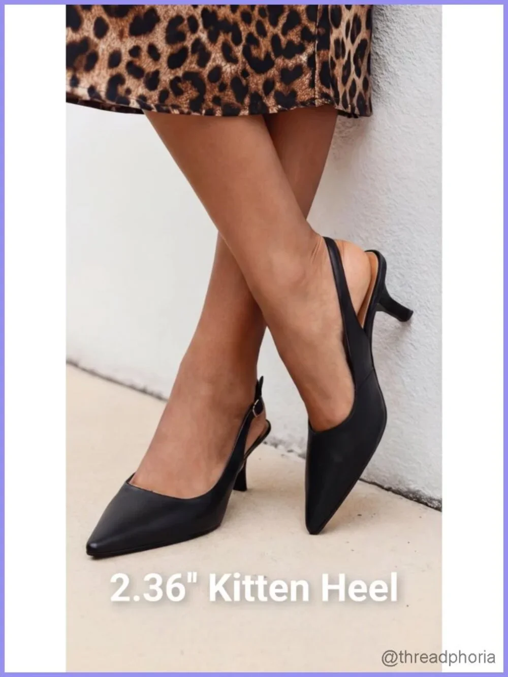 Faux Leather Slingback Kitten Heel Pumps - Pointed Toe Low Heel Dress Shoes